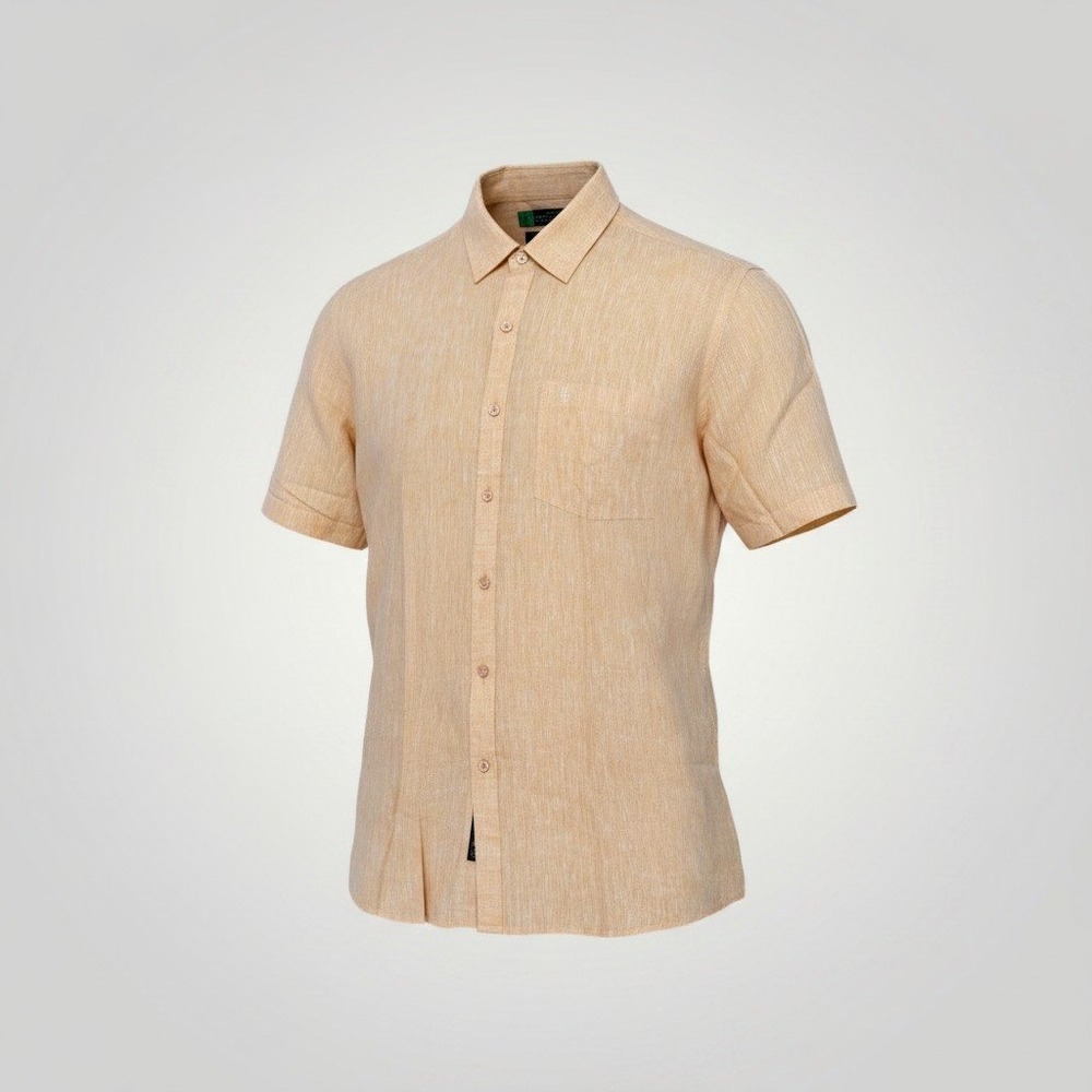 Ramraj Linen Park Button Up Shirt Mens Large Peach Pure Linen Minimalist Beach